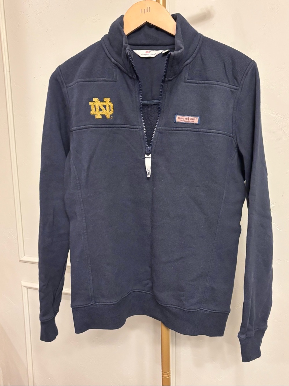 Vineyard Vines Notre Dame Navy Quarter‑Zip Pullover Gold Embroidery